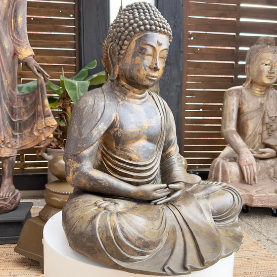 Buda japonés, c. 1900 (período Meiji o finales del siglo XIX / principios del XX), bronce con restos de (photo 4 of 11)