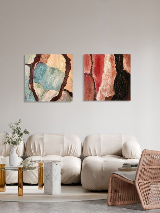 Pine I – Abstract expressionist painting inspired by tree bark | 50x50 cm