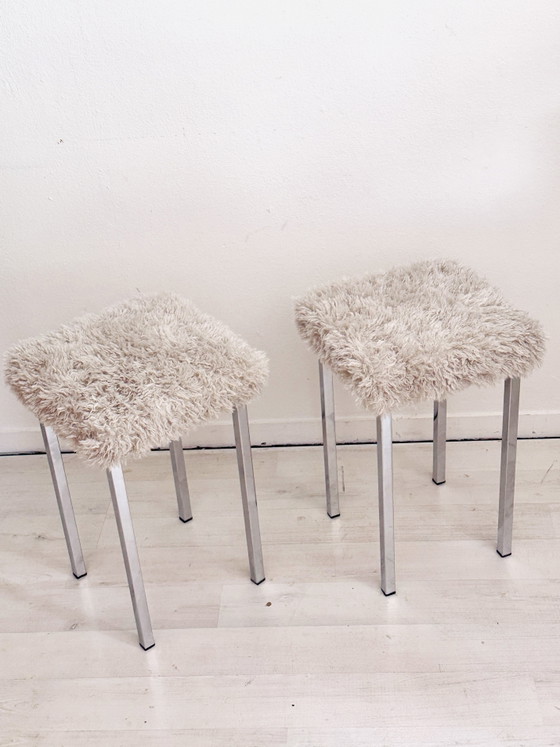 Image 1 of 2 sgabelli vintage con base cromata e rivestimento soffice