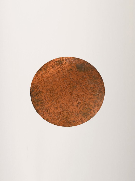 Image 1 of Scandinavian round bamboo and copper coffee table