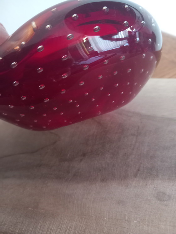 Image 1 of Rare Murano Whitefriars Ashtray/Trinket Dish – Ruby Red Crystal – Controlled Bubbles – Vintage 1960
