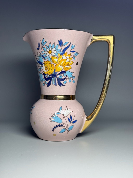 Boch Frères Keramis – Raymond Chevalier – Art Deco Handbemalte Blumenkanne, Belgien, 1930er Jahre