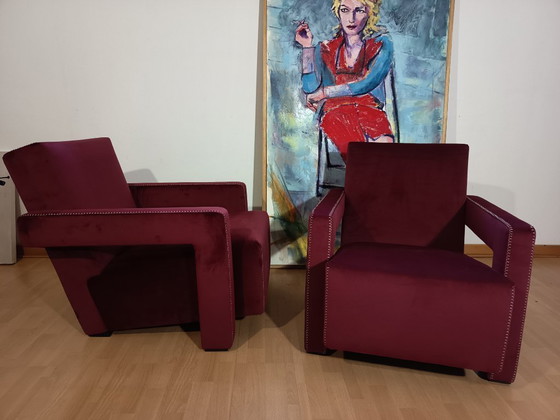 Image 1 of CASSINA 2X Poltrone 637 UTRECHT  (NUOVE MAI USATE) in Velluto 13L Ortigia/Plum con Cuciture in filo Naturale a punta Cavallo