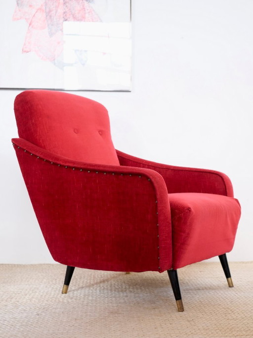 Sillón italiano, diseño vintage de mediados de siglo de la década de 1950.