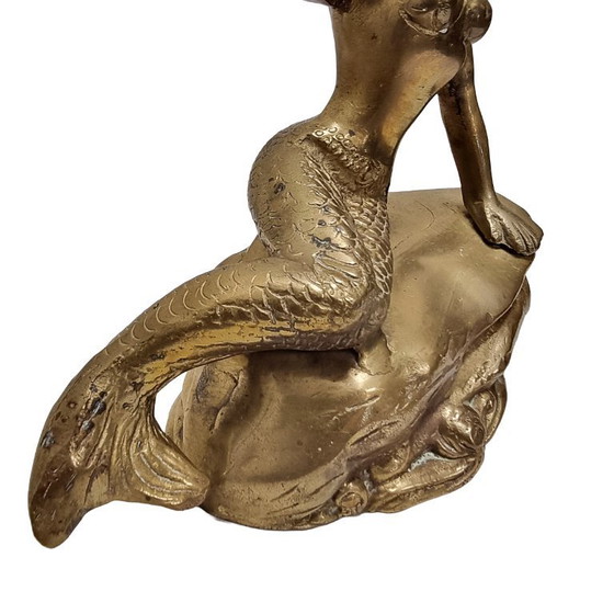 Image 1 of Statue de sirène vintage unique en laiton massif