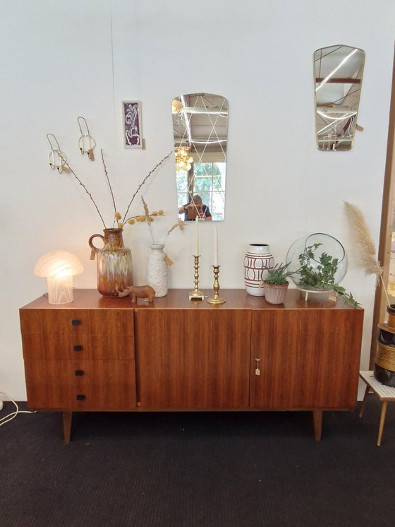 Image 1 of Vintage teak veneer sideboard with wooden legs 70s