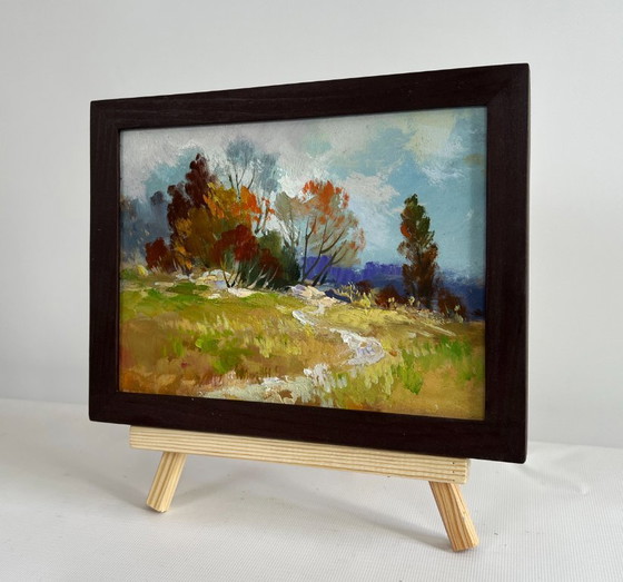 Image 1 of Original Oil Painting Autumn Forest Landscape Twilight of the autumn forest