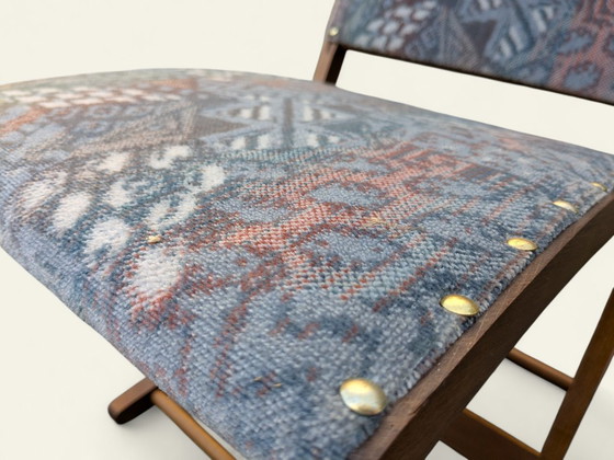 Image 1 of Poggiapiedi vintage degli anni '80 - poggiapiedi regolabile in altezza con rivestimento in tessuto fantasia