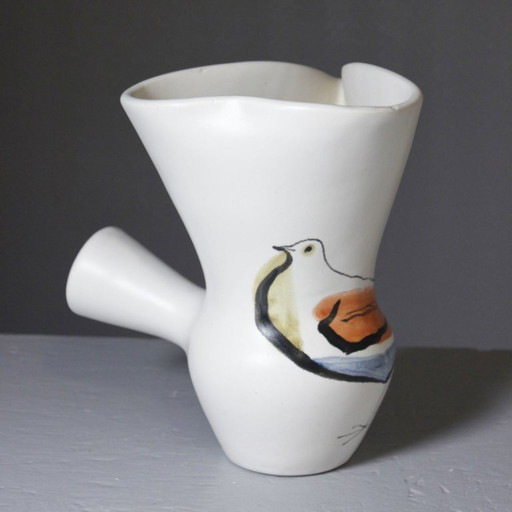 Roger Capron en Vallauris - Jarra trilobulada grande con decoración de aves, década de 1950