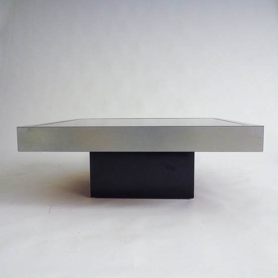 Image 1 of Tavolino in acciaio inox con piano in vetro marrone