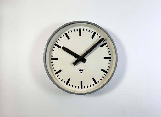 Huge Grey Industrial Factory Wall Clock from Pragotron, 1960s