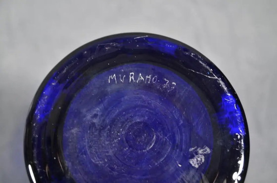 1970s Murano Blue Glass Baluster Vase With Iattimo Decoration, Signed – Murano Glass (photo 10 of 10)