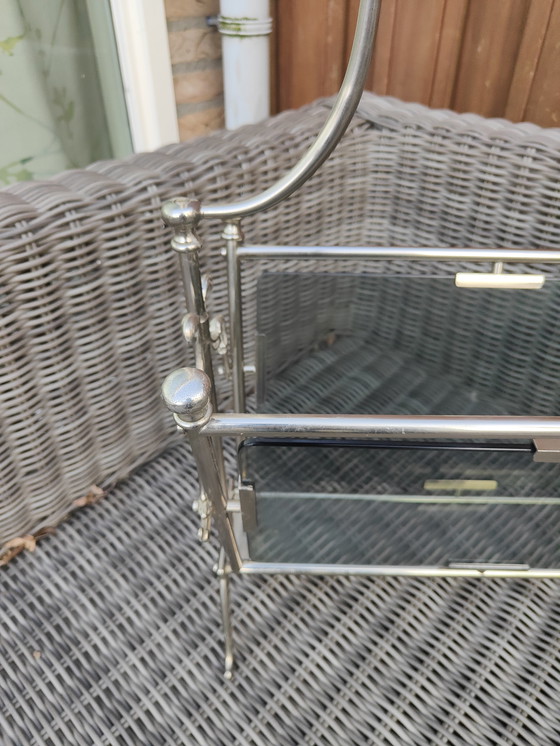 Image 1 of Vintage Magazine Rack of Brass and Glass Maison Bagues