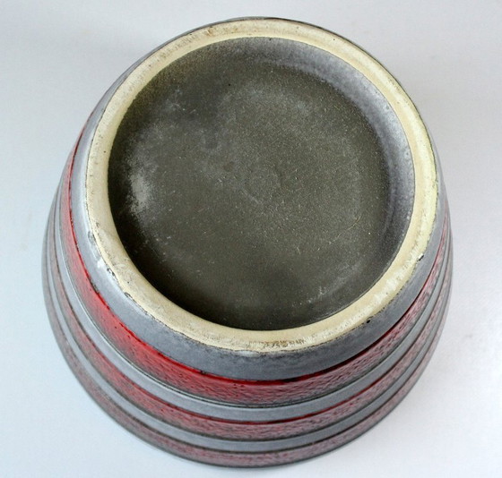Image 1 of Grand pot de fleurs en céramique, style Fat Lava, gris/rouge - Vintage