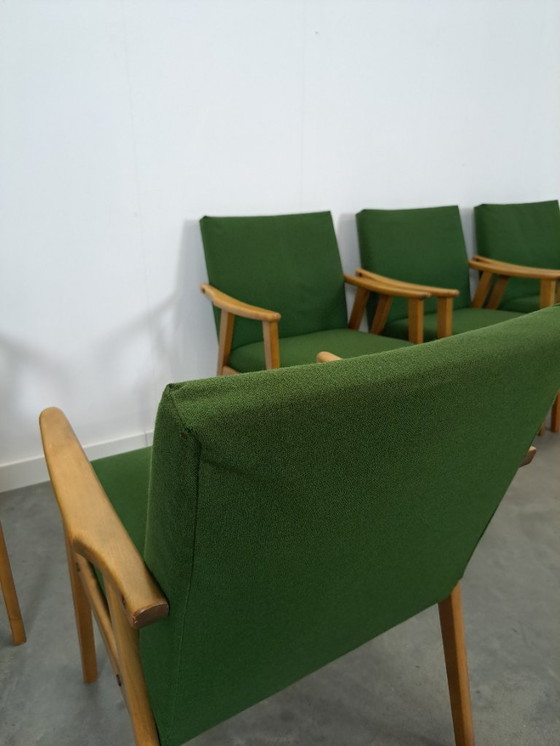 Image 1 of Set of 6 groene eetkamerstoelen met beukenhout