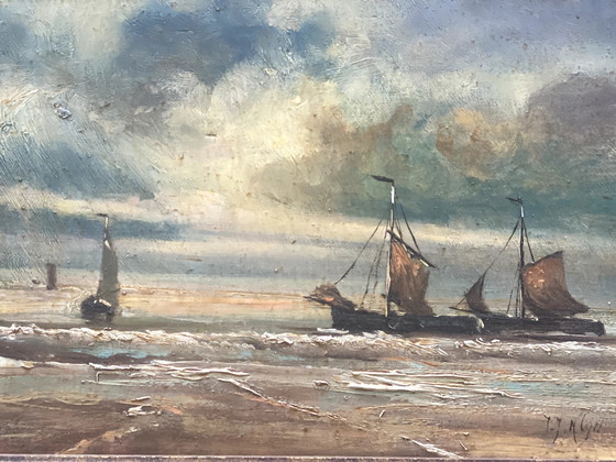 Image 1 of Peinture à l'huile vintage - Signée J.J.Klijn - panneau