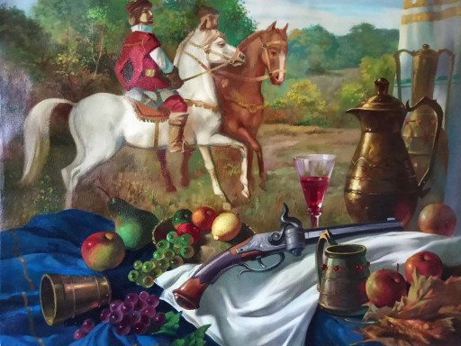 Original Oil Painting Expressionism Still Life Horseman Hunting – schilderijen tekeningen, Canvas