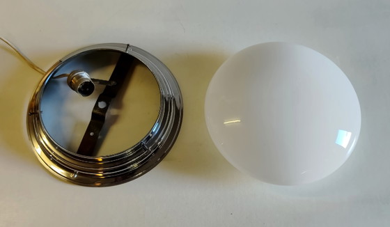 Bauhaus Opaline Globe Ceiling Light or Wall Lamp and Chromed Metal - Mid.20th Century – Glass (photo 7 of 8)