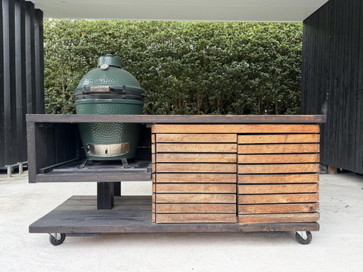 Cucina da esterno Green Egg su ruote per Big Green Egg Medium – tuintafels, Wood