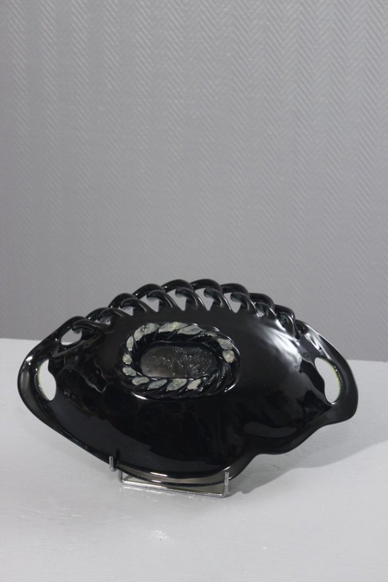 Image 1 of Grande coupe à fruits vintage faïence tressée Ceramidi Marseille France 1950s