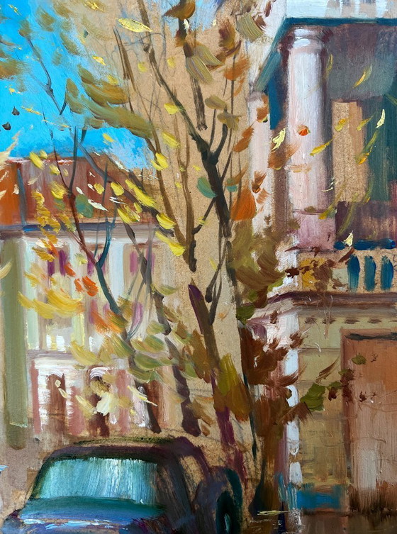 Image 1 of Original Oil Painting Autumn City Autumn in the Old Quarter