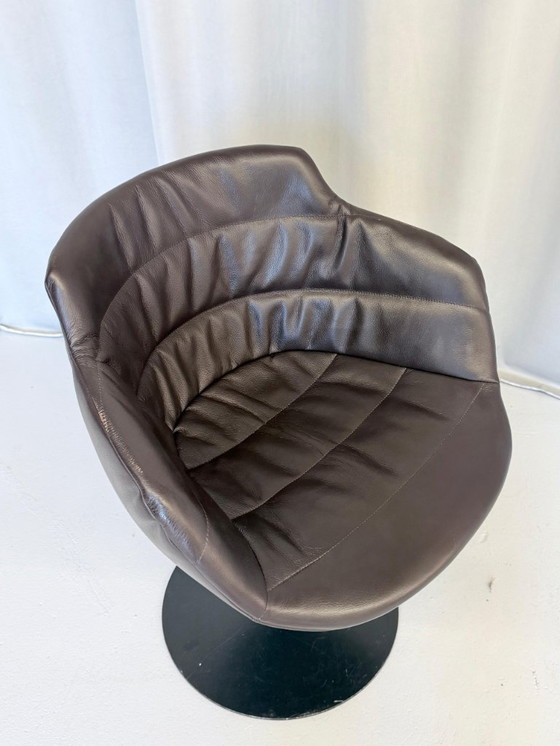 Image 1 of Vintage Brown Leather Swivel Cocktail Chairs, Italy 1980’s Set Of 2
