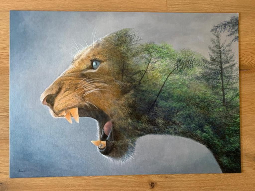 Acrylic On Plate 50X70 Cm - Hand Signed - King Of Jugle