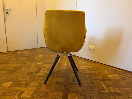 Versmissen - Set of 6 Mustard Yellow Velvet Upholstered Dining Chairs, Metal, Black (photo 5 of 5)
