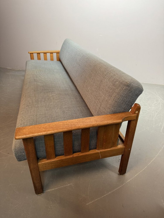 Image 1 of Mid-Century 3-Seat Oak Sleeper Sofa with Soft Blue Upholstery Attributed to Pastoe, The Netherlands 1970s.