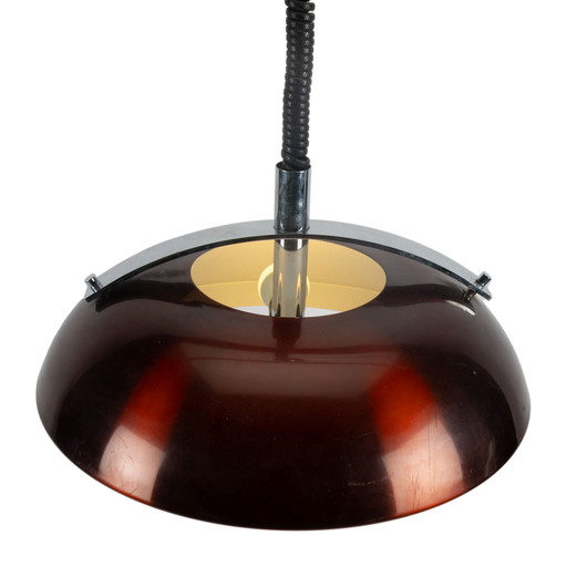 Lampe pendante rouge métallique et chrome des années 70
