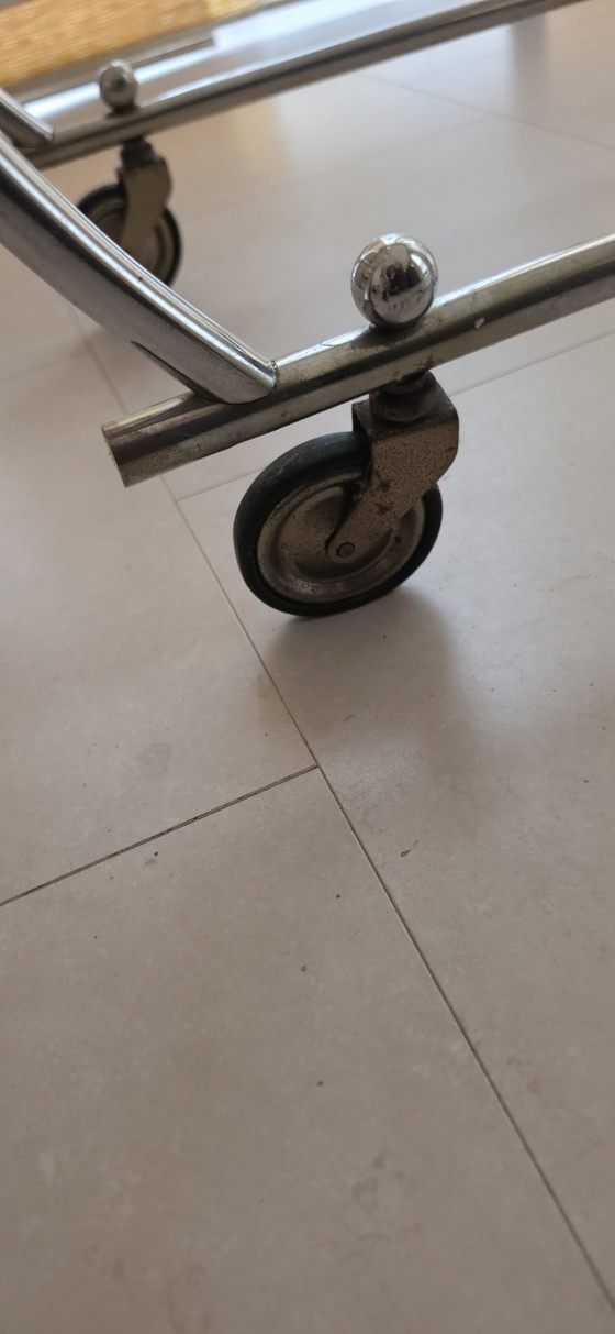 Image 1 of Originaler Servierwagen im Bauhaus-/Art-déco-Stil aus den 1930er-Jahren – verchromtes Messing