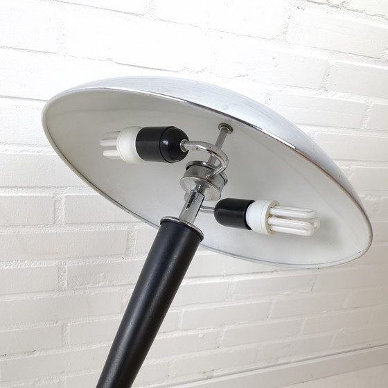 Image 1 of Lampada da terra vintage a fungo in stile Bauhaus cromata/nera, design Memphis Milano anni '80