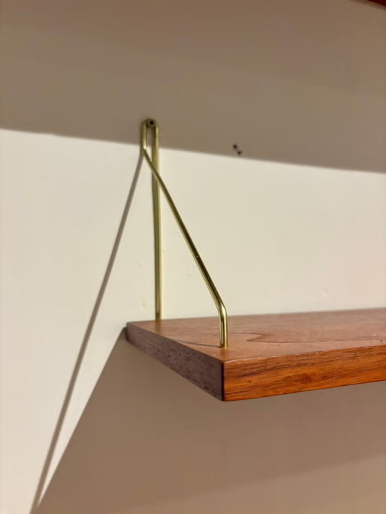 Vintage Danish 1960s Teak Wall Shelves – Shelving unit, Metal, Brass, Mid Century Modern (photo 11 of 15)