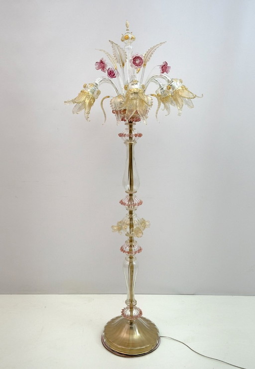 Ca'Rezzonico Blown Murano Glass 6 Arms Floor Lamp, Italy, 1950s