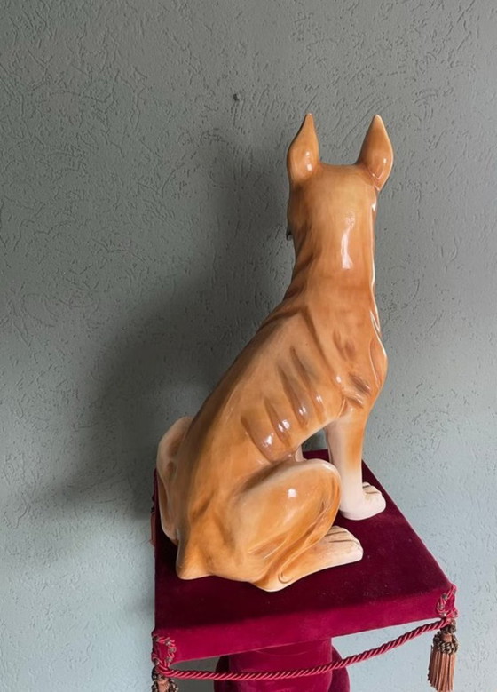 Image 1 of Large Brocante Ceramic Boxer Dog Statue 1960s