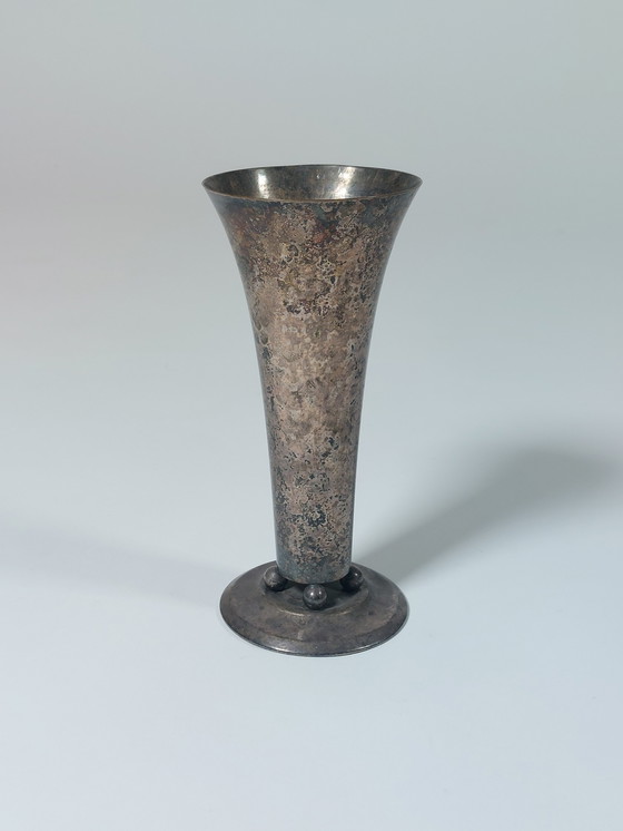Image 1 of Beautifully patinated silver-plated table vase with ball feet, WMF Art Deco