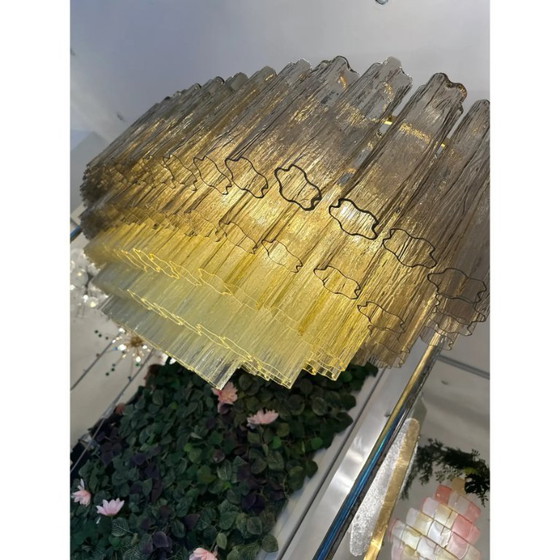 Image 1 of Lampadario ovale in vetro di Murano italiano, realizzato a mano – Oro opaco e multicolore