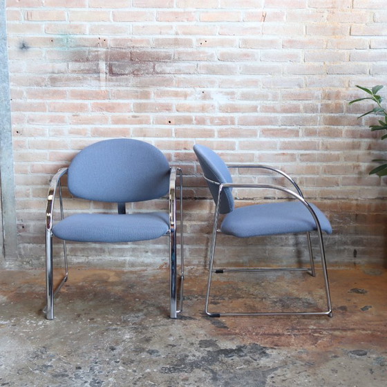 Image 1 of Vintage postmodern armchairs chrome blue lilac