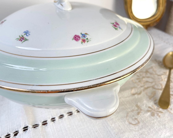 Vintage 1950s Floral White and Green Porcelain Soup Tureen Salins 66 – Crockery (photo 5 of 10)