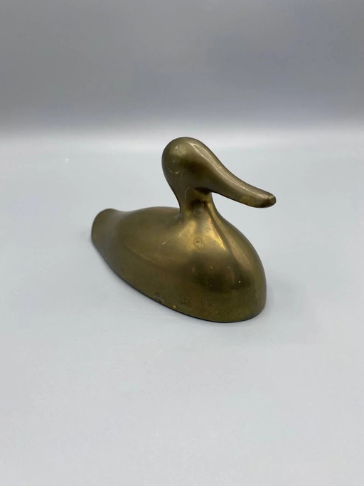 Canard sculpté en laiton massif de style Art déco – beeldhouwkunst, Brass, Art Deco
