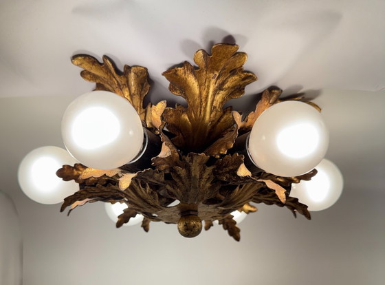 Florentine Vintage Ceiling light, Attributed to Banci Firenze, Gold, Metal (photo 5 of 9)