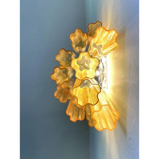 Image 1 of Aplique de pared artesanal de cristal de Murano color ámbar – Estilo Tronchi Venini