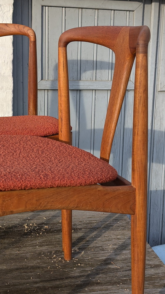 Image 1 of Johannes Andersen - Set of 8 Danish Teak Chairs - Uldum Mobelfabrik - Terracotta Bouclé Upholstery