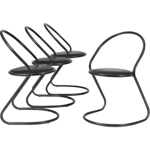 Set of 4 vintage Zorro model metal chairs by Hiroyuki Yamakado, 1985
