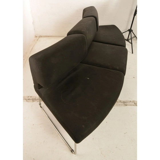 1960s 3-Piece Sofa with Two Curved Sections and One Straight Central Section, Black Fabric and Chrome Steel (photo 2 of 10)