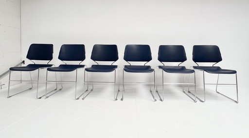 Ensemble de 6 chaises Matrix Krueger bleu foncé par Thomas Tolleson, 1970