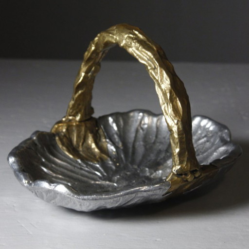 David Marshall ART3 design - Brutalistische messing & aluminium fruitschaal jaren 80