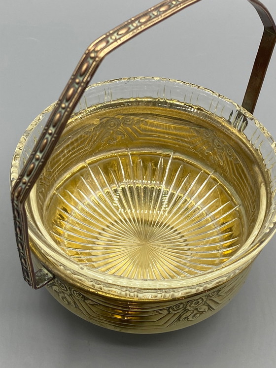Suikerpot van gevormd glas in art deco-stijl met verguld metalen handvat en lepel. – Glazen & Karaffen (photo 4 of 7)