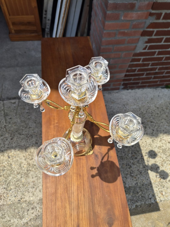 Image 1 of Crystal candlestick with brass details