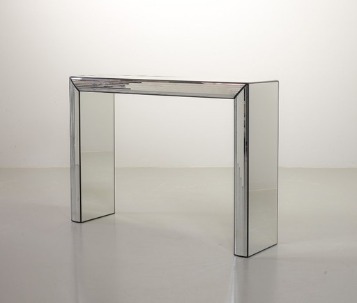 Very Exclusive Eyecatching Minimalistic Handcrafted Silver Mirror Console Table / Wall Art Object, 1980s.